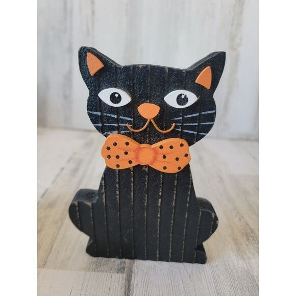 Wooden black cat Orange Bowl Halloween home decor - Picture 1 of 5